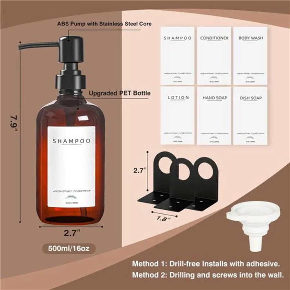 Shampoo Dispenser Wall Mount No Drill Shower Soap Dispenser Bathroom Amber